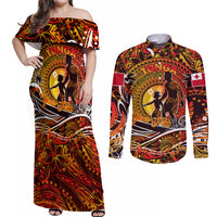 Father's Day Tonga Couples Matching Off Shoulder Maxi Dress and Long Sleeve Button Shirt Special Dad Polynesia Paradise DT02 Orange - Polynesian Pride