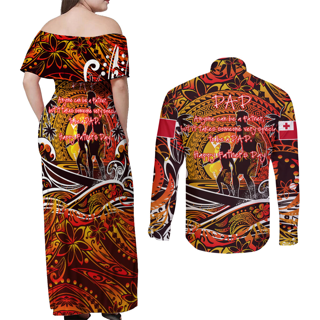 Father's Day Tonga Couples Matching Off Shoulder Maxi Dress and Long Sleeve Button Shirt Special Dad Polynesia Paradise DT02 - Polynesian Pride