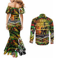 Father's Day Vanuatu Couples Matching Mermaid Dress and Long Sleeve Button Shirt Special Dad Polynesia Paradise