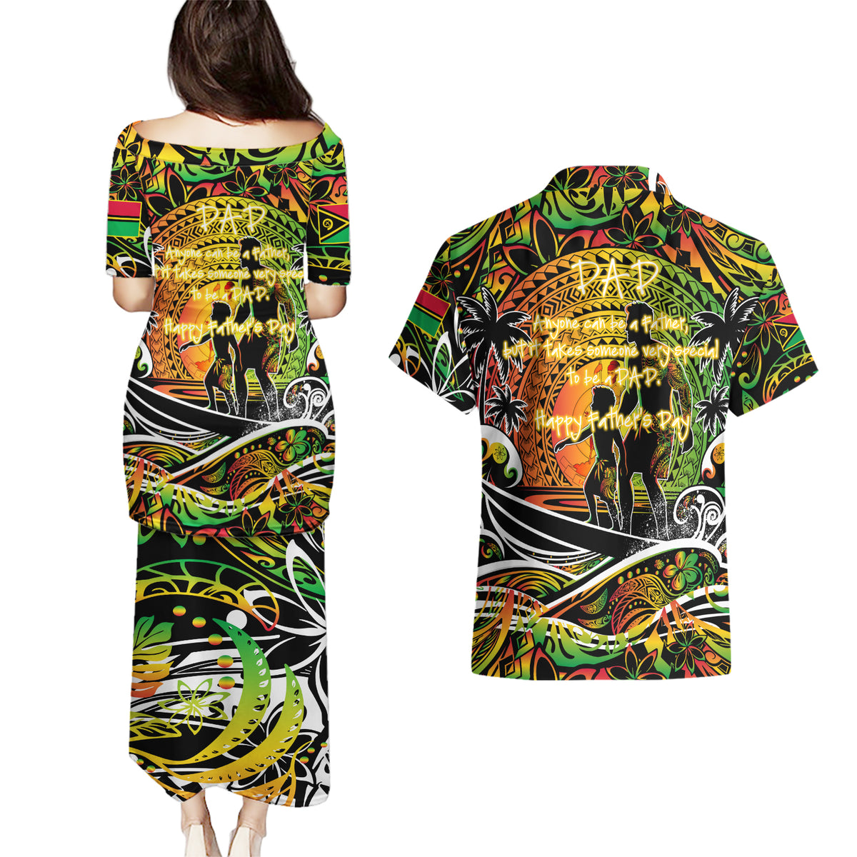 Father's Day Vanuatu Couples Matching Puletasi and Hawaiian Shirt Special Dad Polynesia Paradise