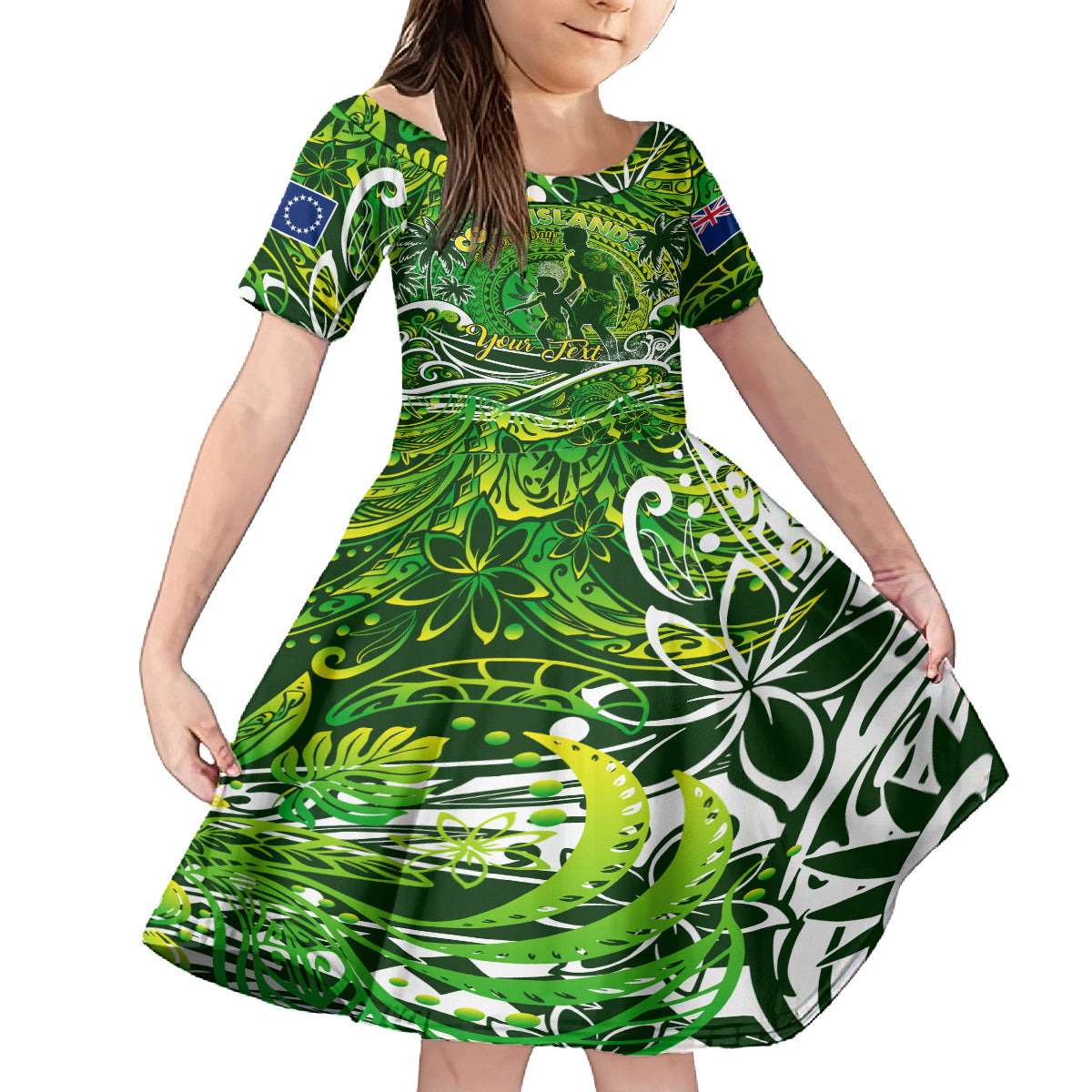 Father's Day Cook Islands Family Matching Long Sleeve Bodycon Dress and Hawaiian Shirt Special Dad Polynesia Paradise DT02 Daughter's Dress Green - Polynesian Pride