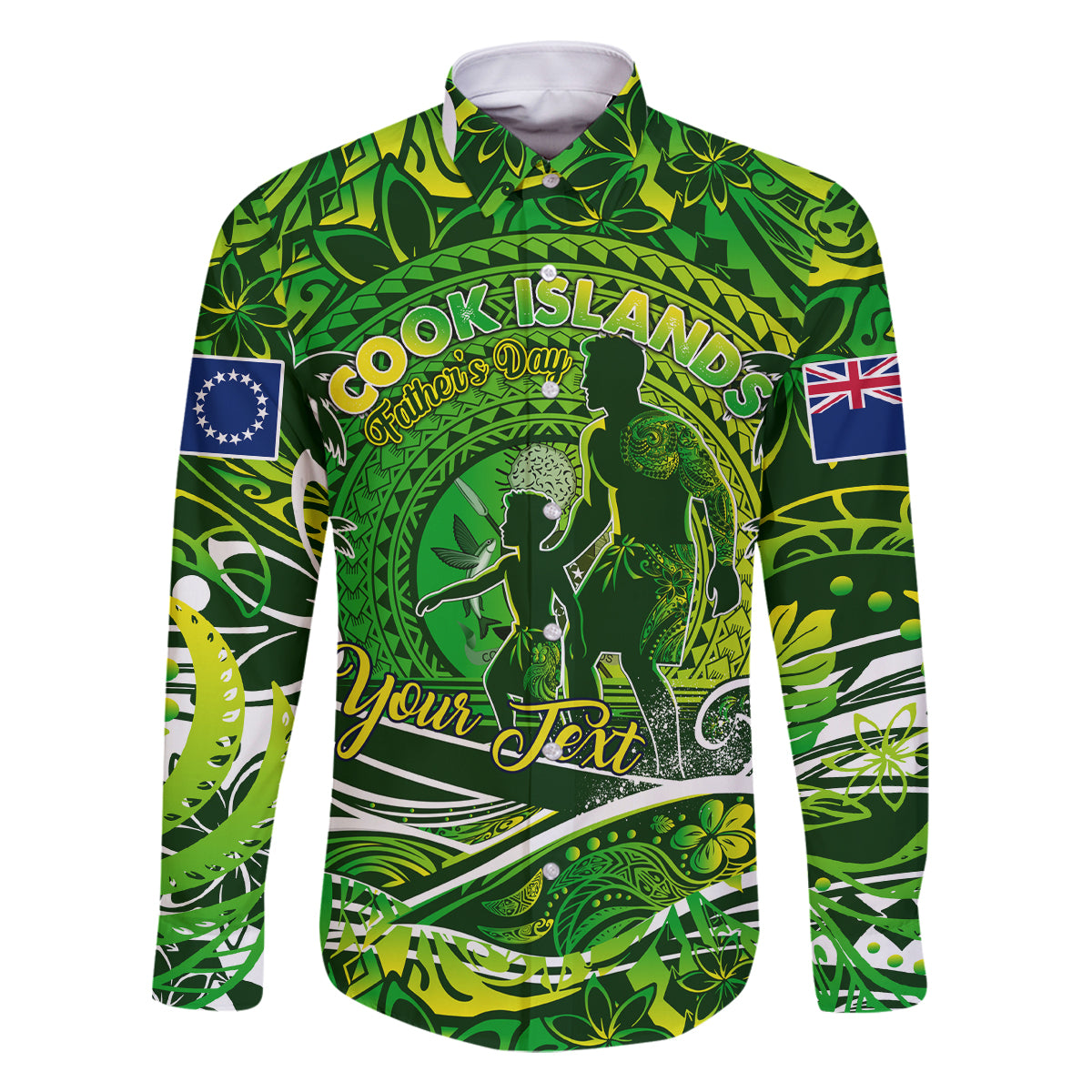 Father's Day Cook Islands Family Matching Long Sleeve Bodycon Dress and Hawaiian Shirt Special Dad Polynesia Paradise DT02 Dad's Shirt - Long Sleeve Green - Polynesian Pride