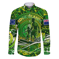 Father's Day Cook Islands Family Matching Long Sleeve Bodycon Dress and Hawaiian Shirt Special Dad Polynesia Paradise DT02 Dad's Shirt - Long Sleeve Green - Polynesian Pride