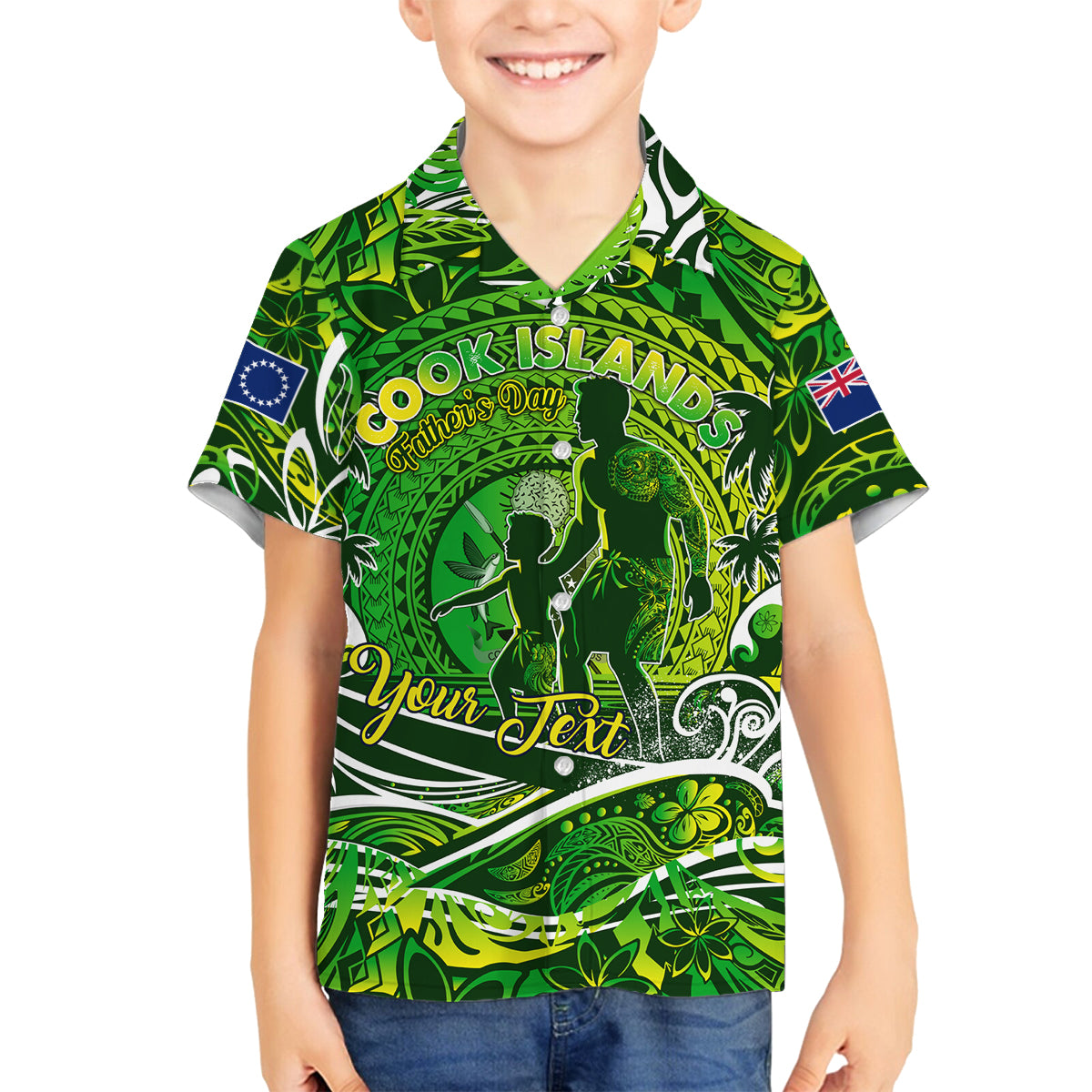 Father's Day Cook Islands Family Matching Long Sleeve Bodycon Dress and Hawaiian Shirt Special Dad Polynesia Paradise DT02 Son's Shirt Green - Polynesian Pride