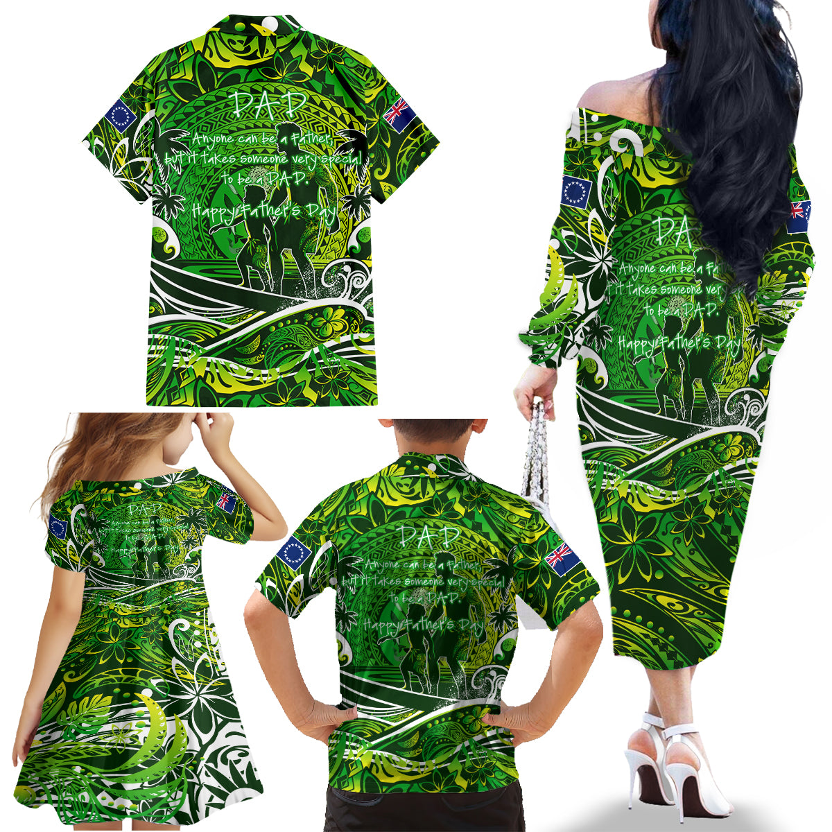 Father's Day Cook Islands Family Matching Off The Shoulder Long Sleeve Dress and Hawaiian Shirt Special Dad Polynesia Paradise DT02 - Polynesian Pride