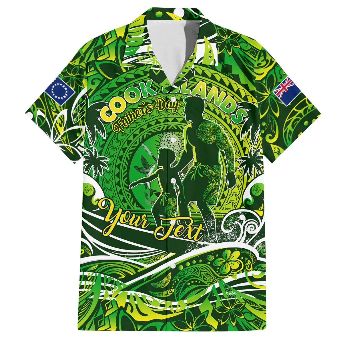 Father's Day Cook Islands Family Matching Off The Shoulder Long Sleeve Dress and Hawaiian Shirt Special Dad Polynesia Paradise DT02 Dad's Shirt - Short Sleeve Green - Polynesian Pride