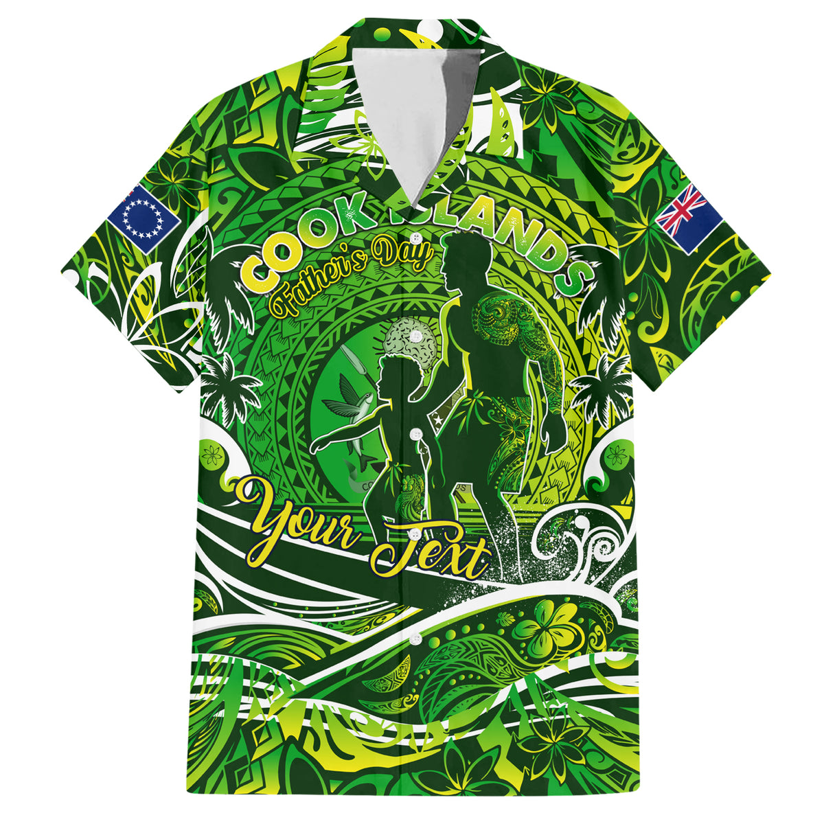 Father's Day Cook Islands Family Matching Short Sleeve Bodycon Dress and Hawaiian Shirt Special Dad Polynesia Paradise DT02 Dad's Shirt - Short Sleeve Green - Polynesian Pride