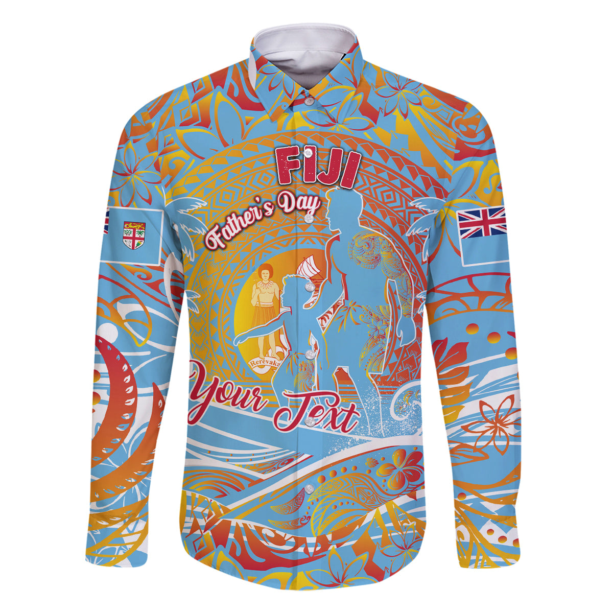 Father's Day Fiji Family Matching Mermaid Dress and Hawaiian Shirt Special Dad Polynesia Paradise DT02 Dad's Shirt - Long Sleeve Red - Polynesian Pride