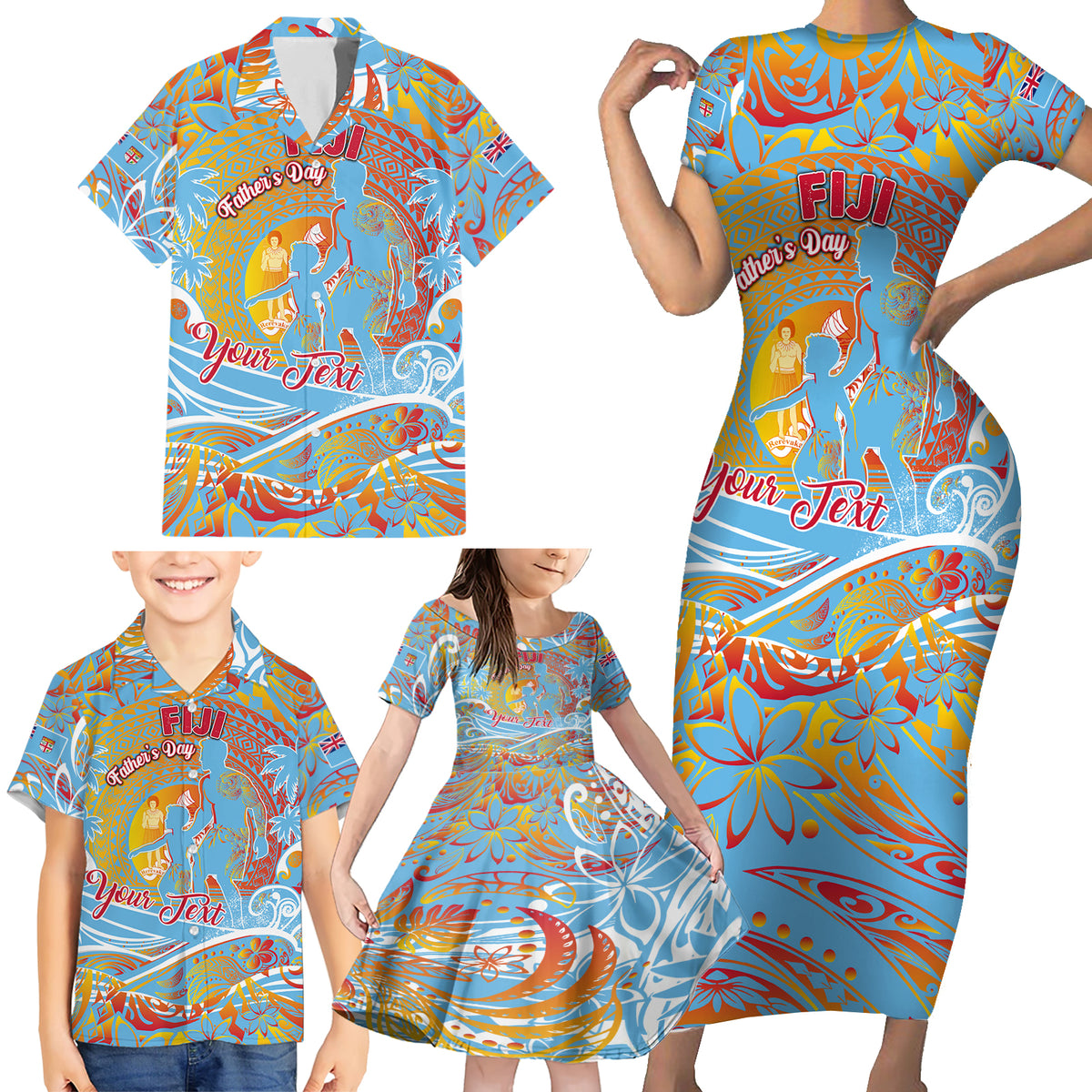Father's Day Fiji Family Matching Short Sleeve Bodycon Dress and Hawaiian Shirt Special Dad Polynesia Paradise DT02 - Polynesian Pride