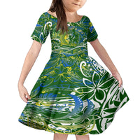 Father's Day Solomon Islands Family Matching Long Sleeve Bodycon Dress and Hawaiian Shirt Special Dad Polynesia Paradise DT02 Daughter's Dress Green - Polynesian Pride