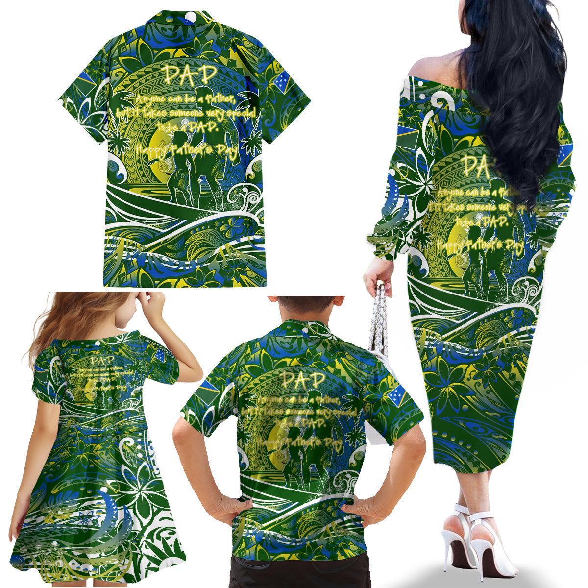 Father's Day Solomon Islands Family Matching Off The Shoulder Long Sleeve Dress and Hawaiian Shirt Special Dad Polynesia Paradise DT02 - Polynesian Pride