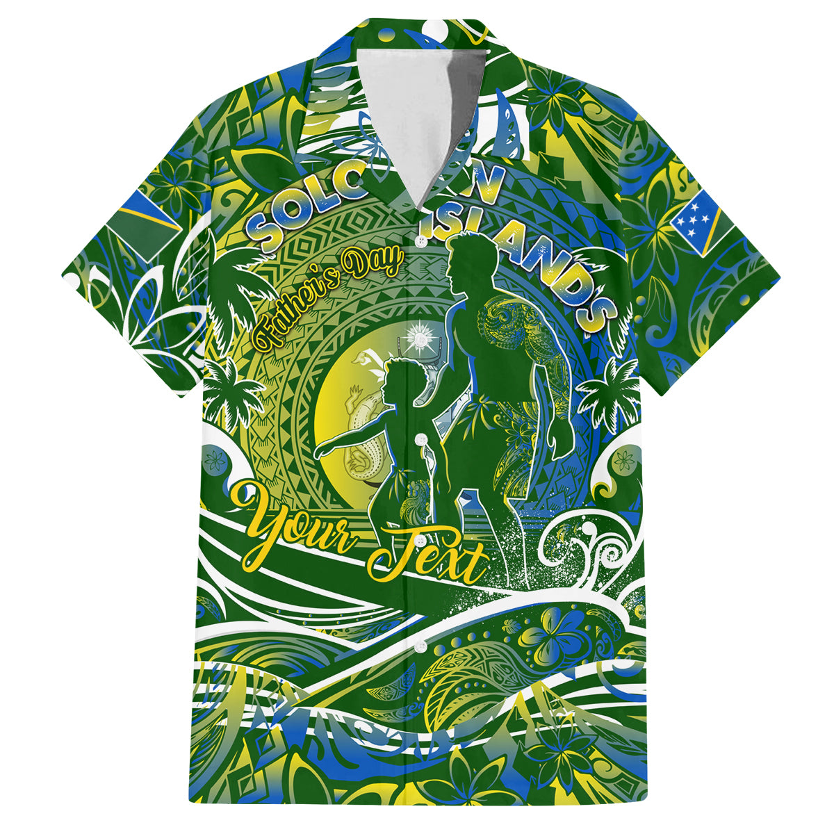 Father's Day Solomon Islands Family Matching Off The Shoulder Long Sleeve Dress and Hawaiian Shirt Special Dad Polynesia Paradise DT02 Dad's Shirt - Short Sleeve Green - Polynesian Pride