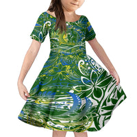 Father's Day Solomon Islands Family Matching Short Sleeve Bodycon Dress and Hawaiian Shirt Special Dad Polynesia Paradise DT02 Daughter's Dress Green - Polynesian Pride