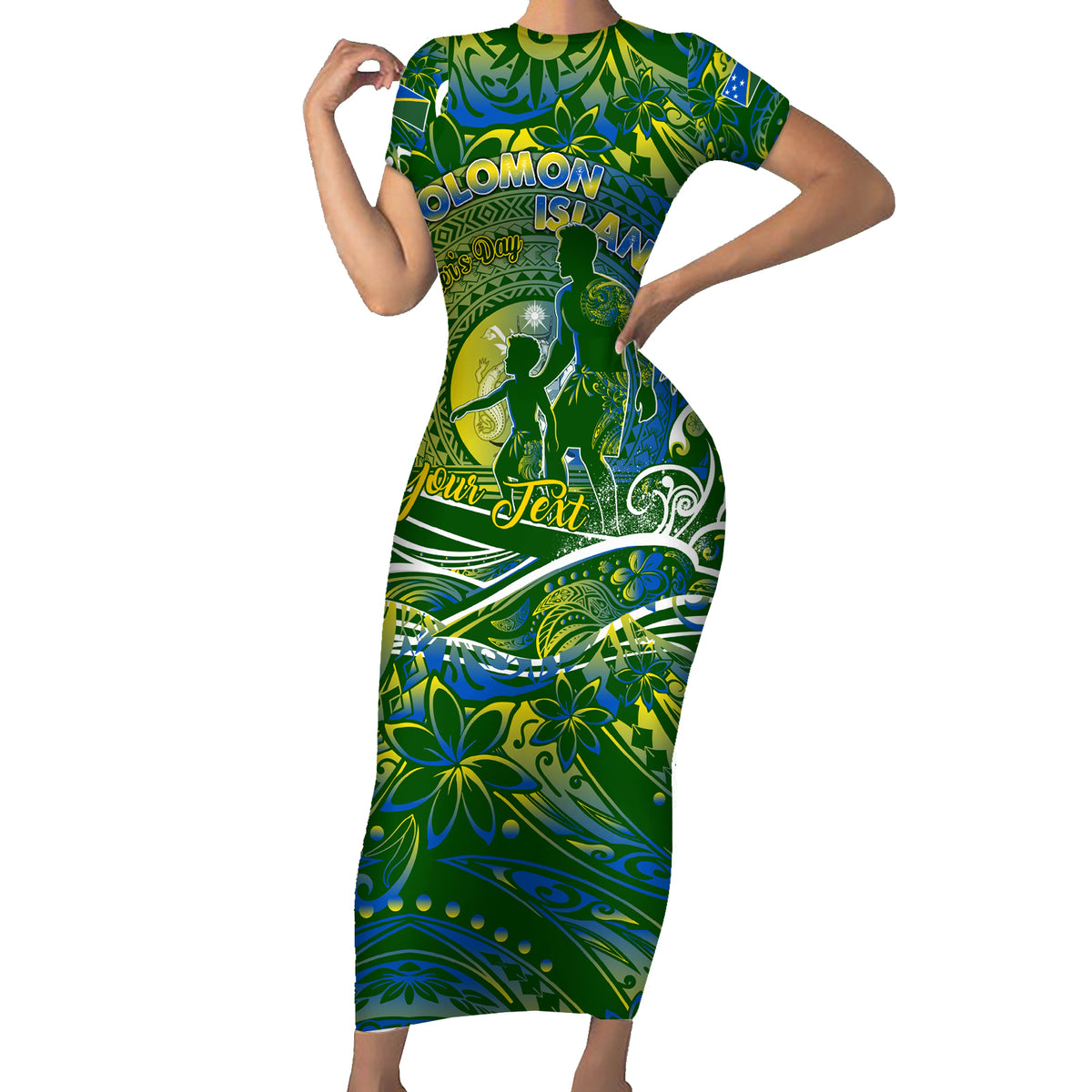 Father's Day Solomon Islands Family Matching Short Sleeve Bodycon Dress and Hawaiian Shirt Special Dad Polynesia Paradise DT02 Mom's Dress Green - Polynesian Pride