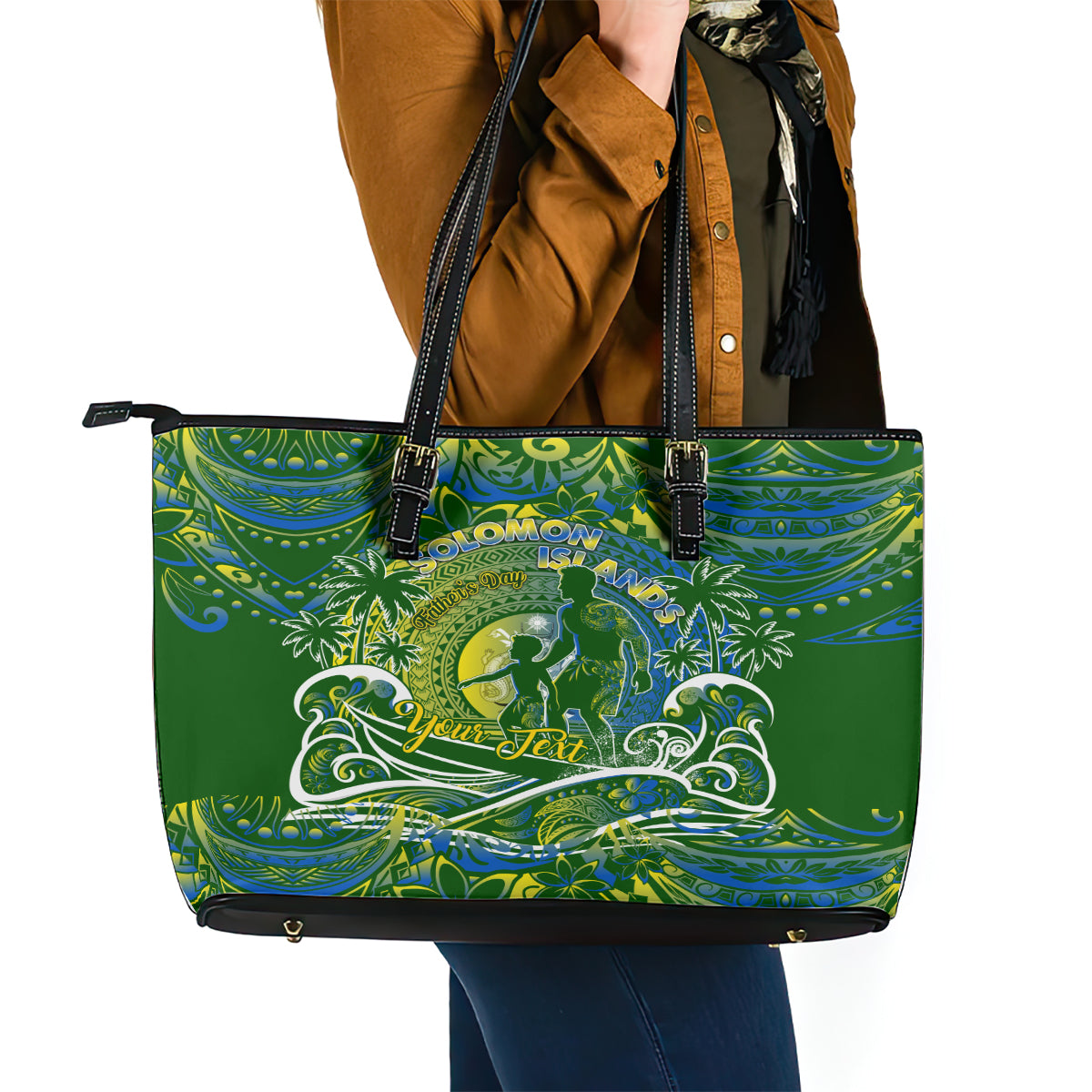 Father's Day Solomon Islands Leather Tote Bag Special Dad Polynesia Paradise