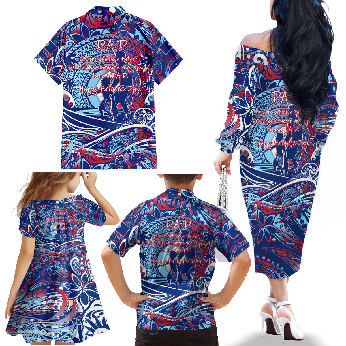 Father's Day Guam Family Matching Off The Shoulder Long Sleeve Dress and Hawaiian Shirt Special Dad Polynesia Paradise DT02 - Polynesian Pride
