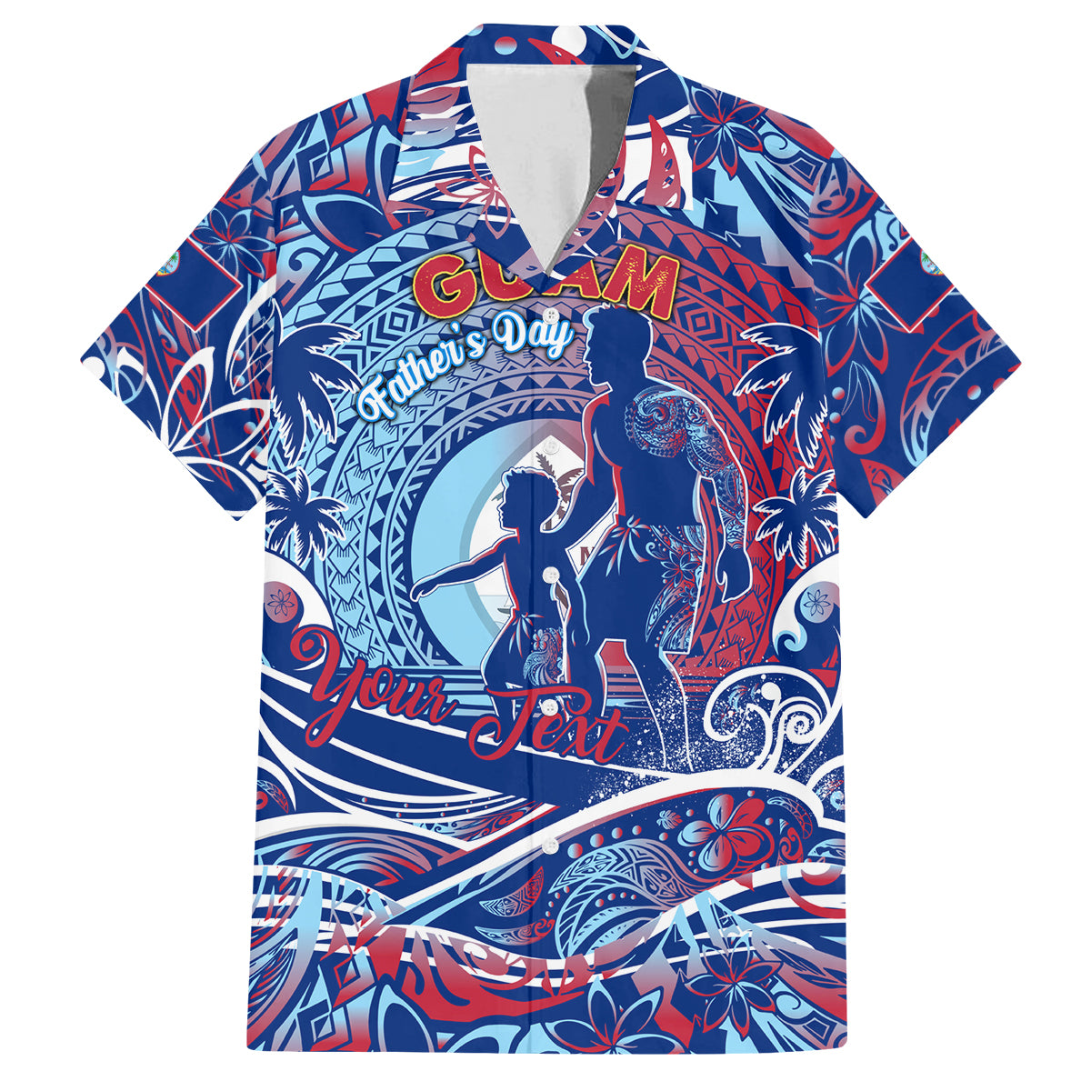 Father's Day Guam Family Matching Off The Shoulder Long Sleeve Dress and Hawaiian Shirt Special Dad Polynesia Paradise DT02 Dad's Shirt - Short Sleeve Blue - Polynesian Pride