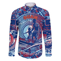 Father's Day Guam Family Matching Off The Shoulder Long Sleeve Dress and Hawaiian Shirt Special Dad Polynesia Paradise DT02 Dad's Shirt - Long Sleeve Blue - Polynesian Pride