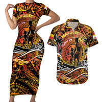Father's Day Marquesas Islands Couples Matching Short Sleeve Bodycon Dress and Hawaiian Shirt Special Dad Polynesia Paradise DT02 Orange - Polynesian Pride