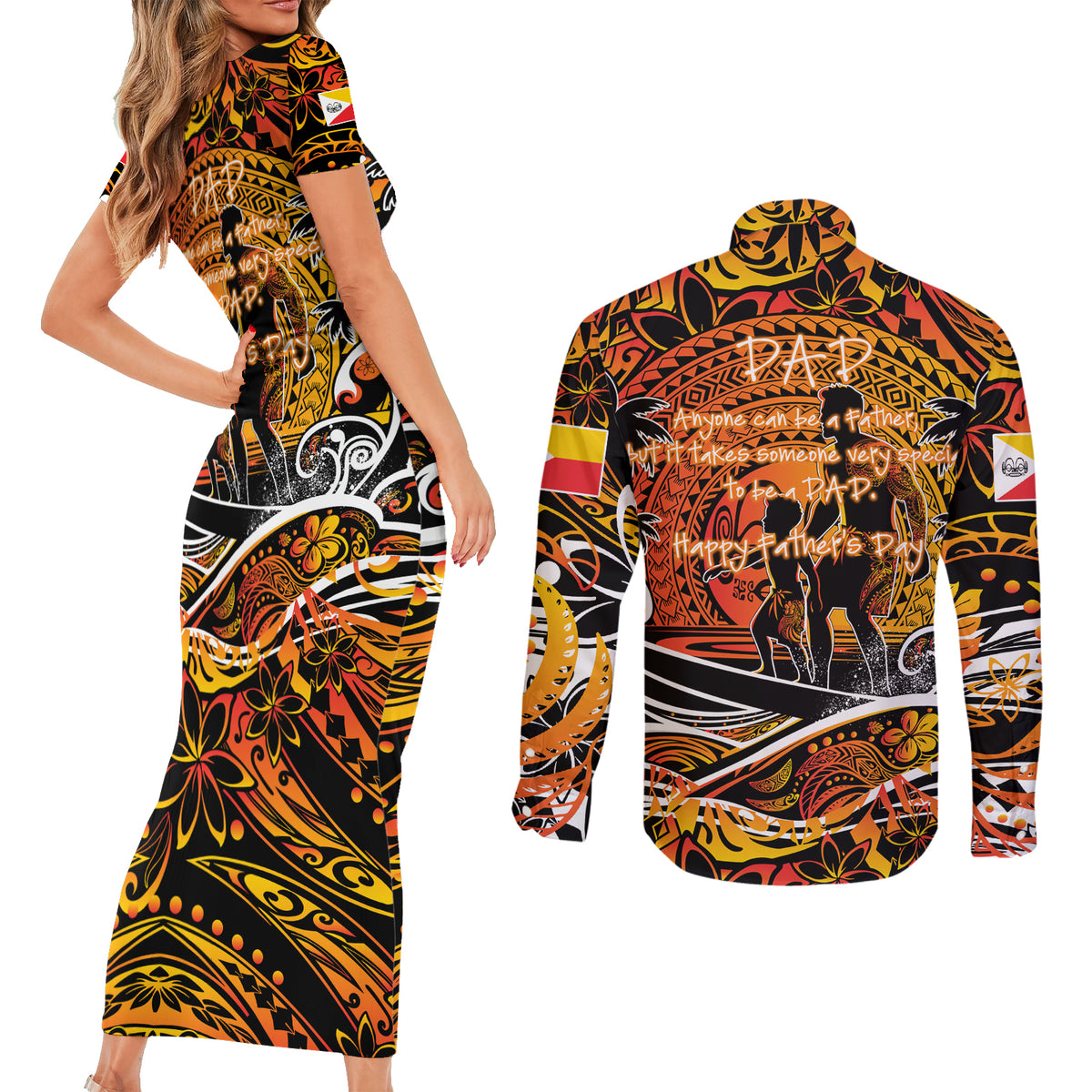 Father's Day Marquesas Islands Couples Matching Short Sleeve Bodycon Dress and Long Sleeve Button Shirt Special Dad Polynesia Paradise
