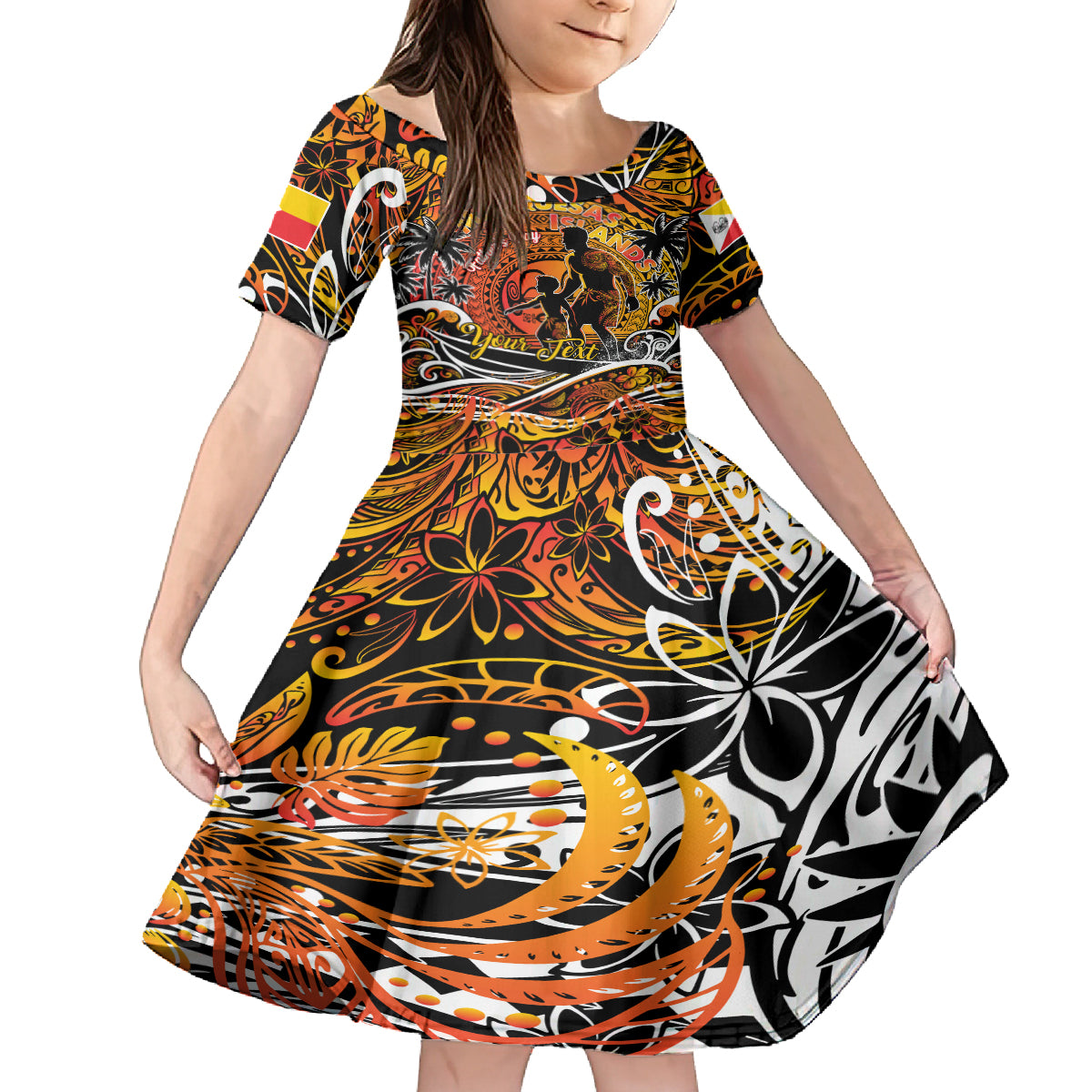 Father's Day Marquesas Islands Kid Short Sleeve Dress Special Dad Polynesia Paradise DT02 KID Orange - Polynesian Pride