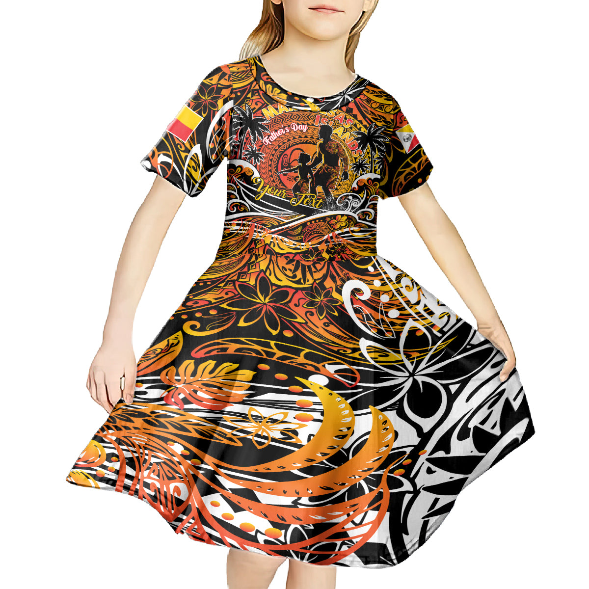Father's Day Marquesas Islands Kid Short Sleeve Dress Special Dad Polynesia Paradise DT02 - Polynesian Pride
