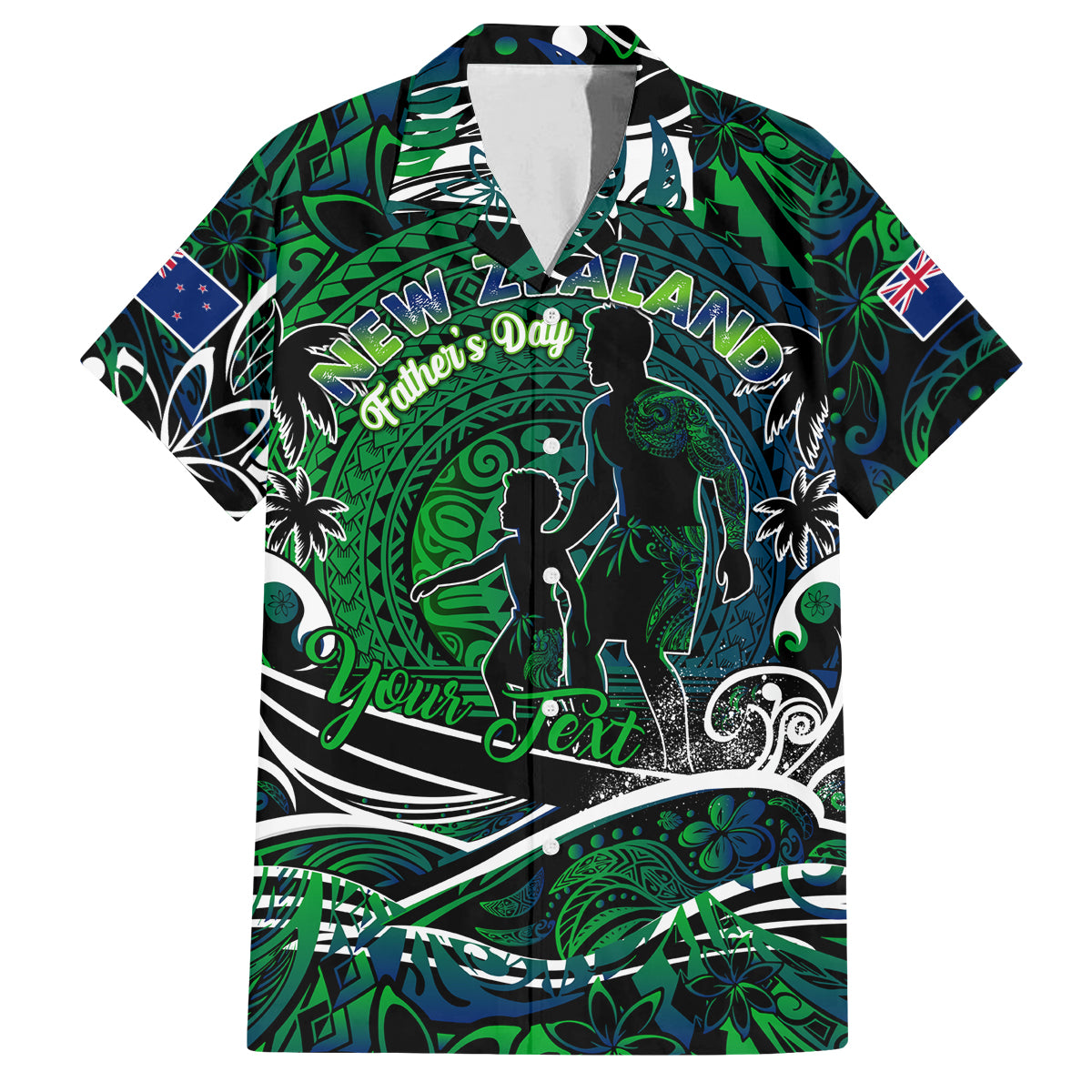 Father's Day New Zealand Family Matching Long Sleeve Bodycon Dress and Hawaiian Shirt Special Dad Polynesia Paradise DT02 Dad's Shirt - Short Sleeve Green - Polynesian Pride
