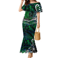Father's Day New Zealand Family Matching Mermaid Dress and Hawaiian Shirt Special Dad Polynesia Paradise DT02 Mom's Dress Green - Polynesian Pride