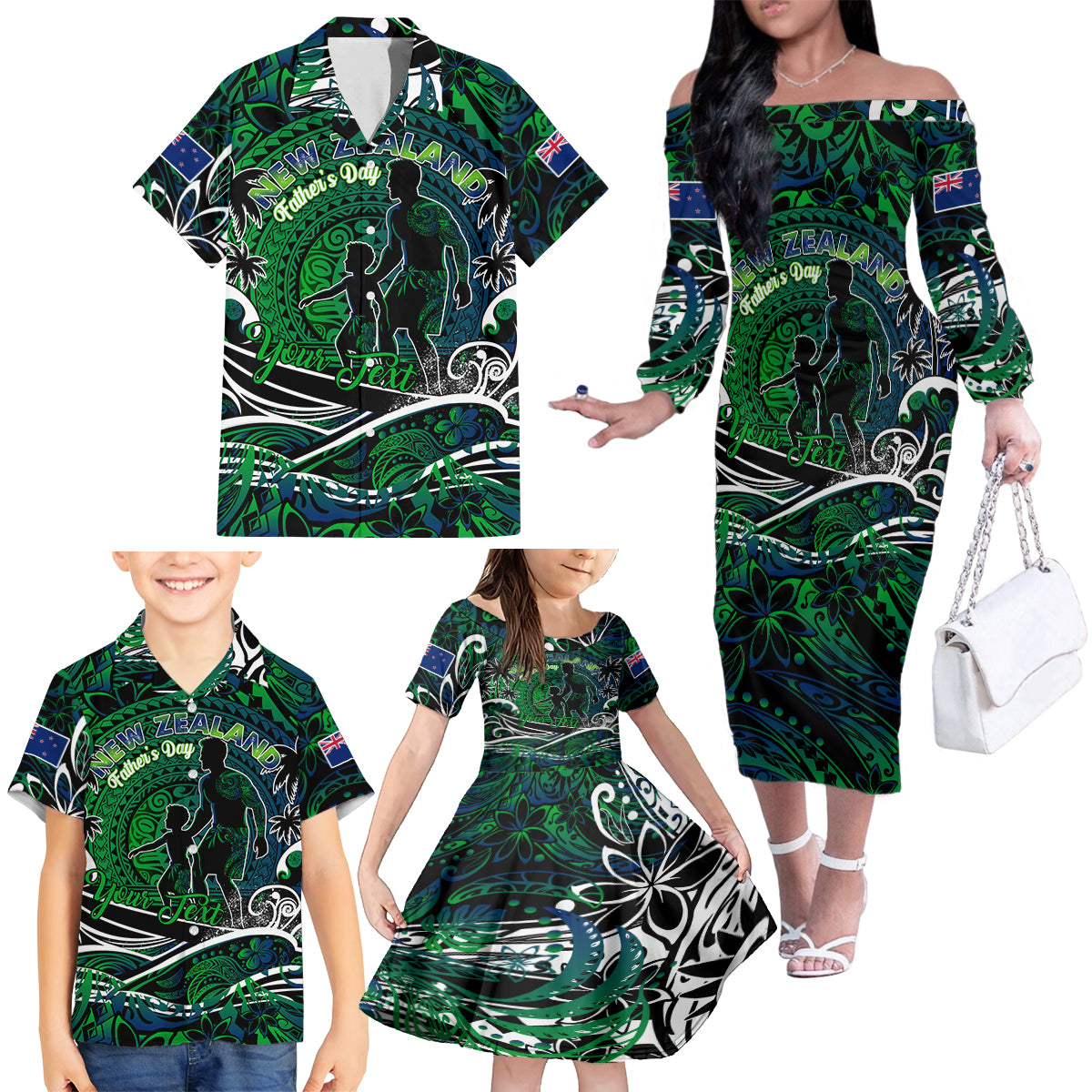 Father's Day New Zealand Family Matching Off The Shoulder Long Sleeve Dress and Hawaiian Shirt Special Dad Polynesia Paradise DT02 - Polynesian Pride