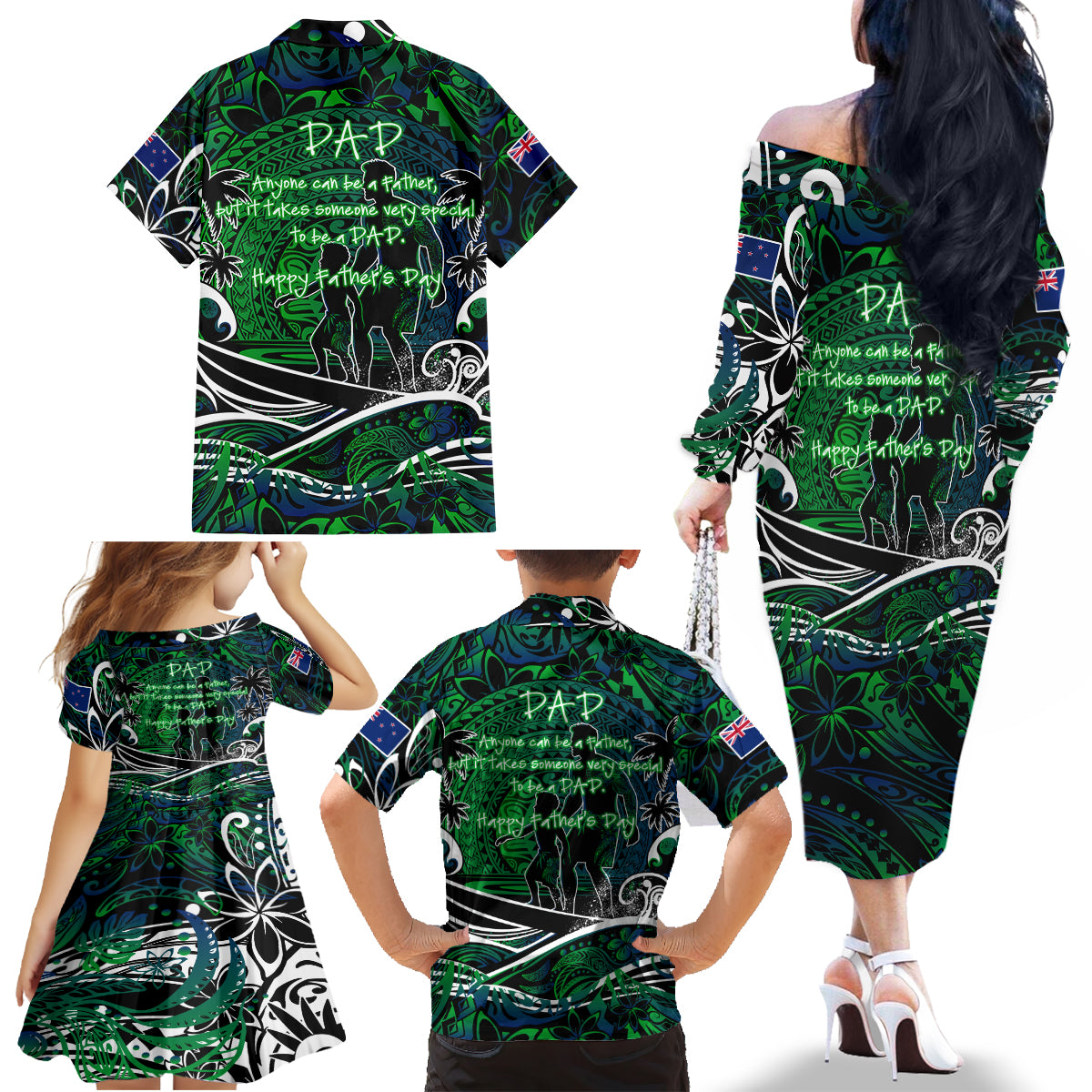 Father's Day New Zealand Family Matching Off The Shoulder Long Sleeve Dress and Hawaiian Shirt Special Dad Polynesia Paradise DT02 - Polynesian Pride