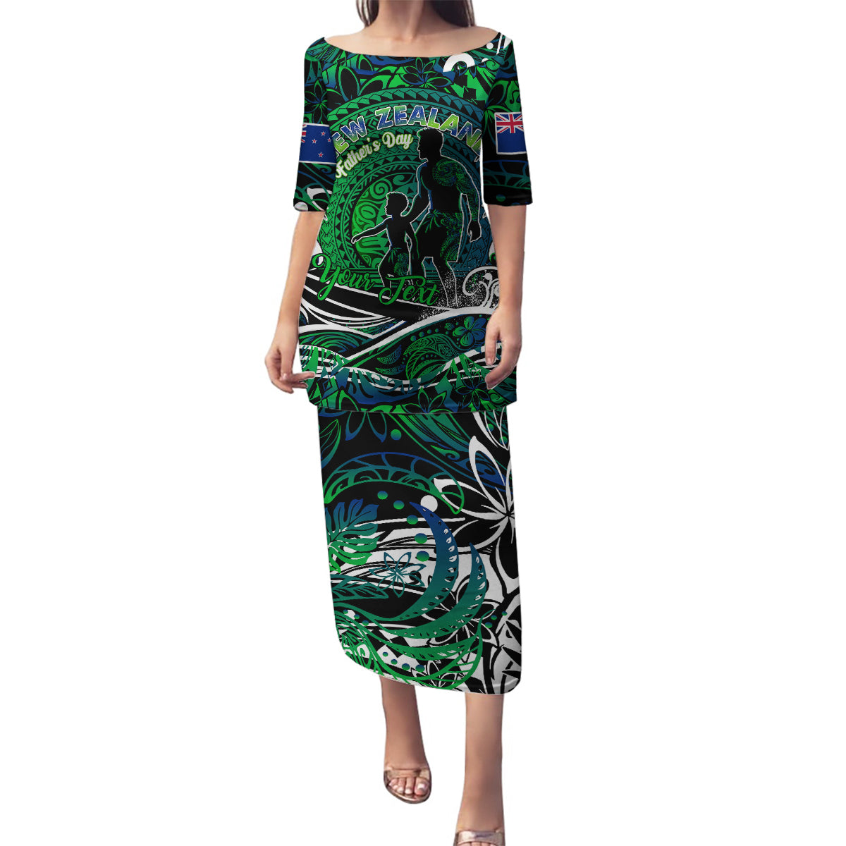 Father's Day New Zealand Family Matching Puletasi and Hawaiian Shirt Special Dad Polynesia Paradise DT02 Mom's Dress Green - Polynesian Pride