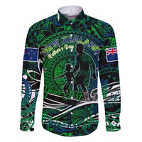 Father's Day New Zealand Family Matching Short Sleeve Bodycon Dress and Hawaiian Shirt Special Dad Polynesia Paradise DT02 Dad's Shirt - Long Sleeve Green - Polynesian Pride
