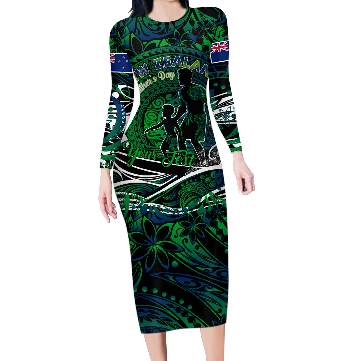 Father's Day New Zealand Long Sleeve Bodycon Dress Special Dad Polynesia Paradise