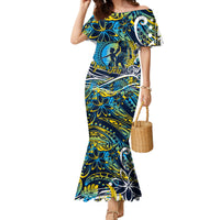 Father's Day Tokelau Family Matching Mermaid Dress and Hawaiian Shirt Special Dad Polynesia Paradise DT02 Mom's Dress Blue - Polynesian Pride