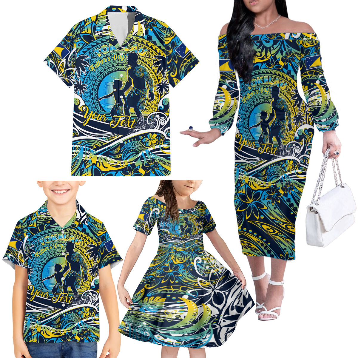 Father's Day Tokelau Family Matching Off The Shoulder Long Sleeve Dress and Hawaiian Shirt Special Dad Polynesia Paradise DT02 - Polynesian Pride