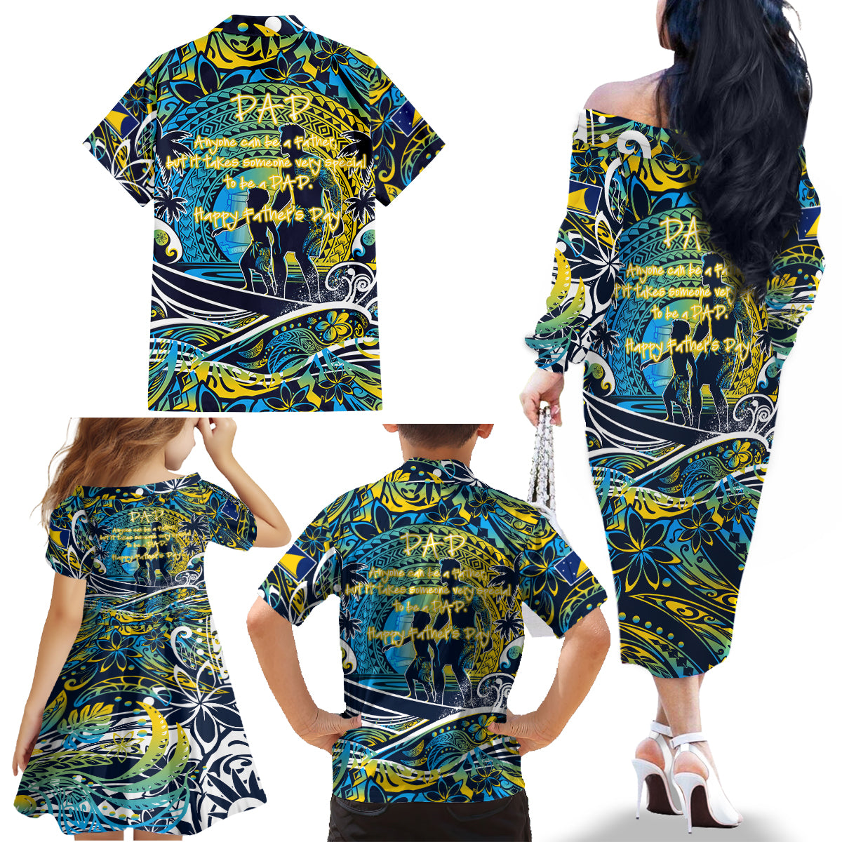 Father's Day Tokelau Family Matching Off The Shoulder Long Sleeve Dress and Hawaiian Shirt Special Dad Polynesia Paradise DT02 - Polynesian Pride
