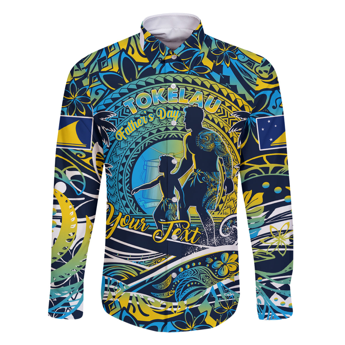 Father's Day Tokelau Family Matching Off The Shoulder Long Sleeve Dress and Hawaiian Shirt Special Dad Polynesia Paradise DT02 Dad's Shirt - Long Sleeve Blue - Polynesian Pride