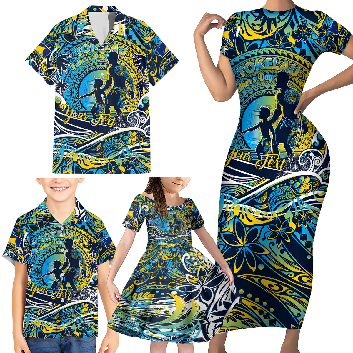 Father's Day Tokelau Family Matching Short Sleeve Bodycon Dress and Hawaiian Shirt Special Dad Polynesia Paradise DT02 - Polynesian Pride