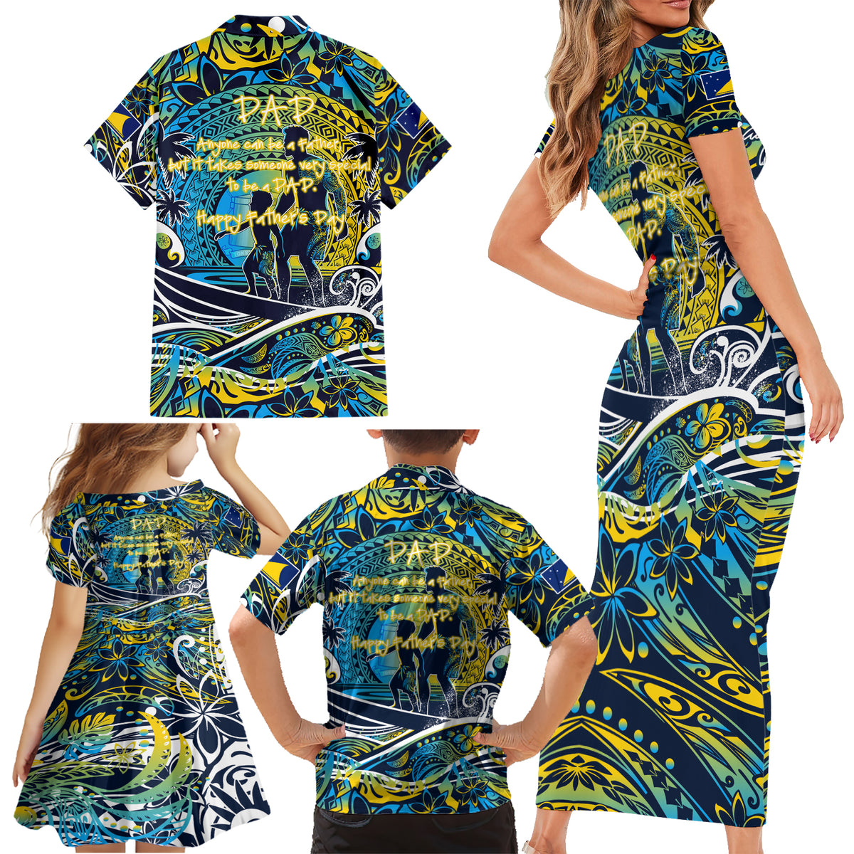 Father's Day Tokelau Family Matching Short Sleeve Bodycon Dress and Hawaiian Shirt Special Dad Polynesia Paradise DT02 - Polynesian Pride