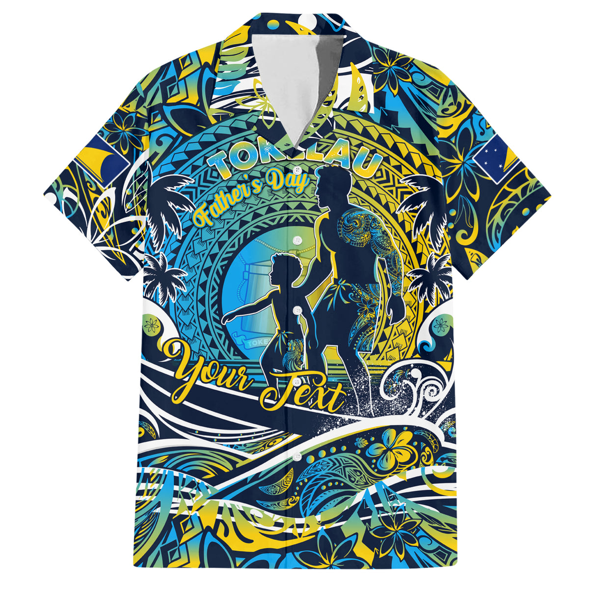 Father's Day Tokelau Family Matching Short Sleeve Bodycon Dress and Hawaiian Shirt Special Dad Polynesia Paradise DT02 Dad's Shirt - Short Sleeve Blue - Polynesian Pride