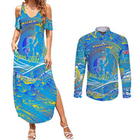 Father's Day Tuvalu Couples Matching Summer Maxi Dress and Long Sleeve Button Shirt Special Dad Polynesia Paradise