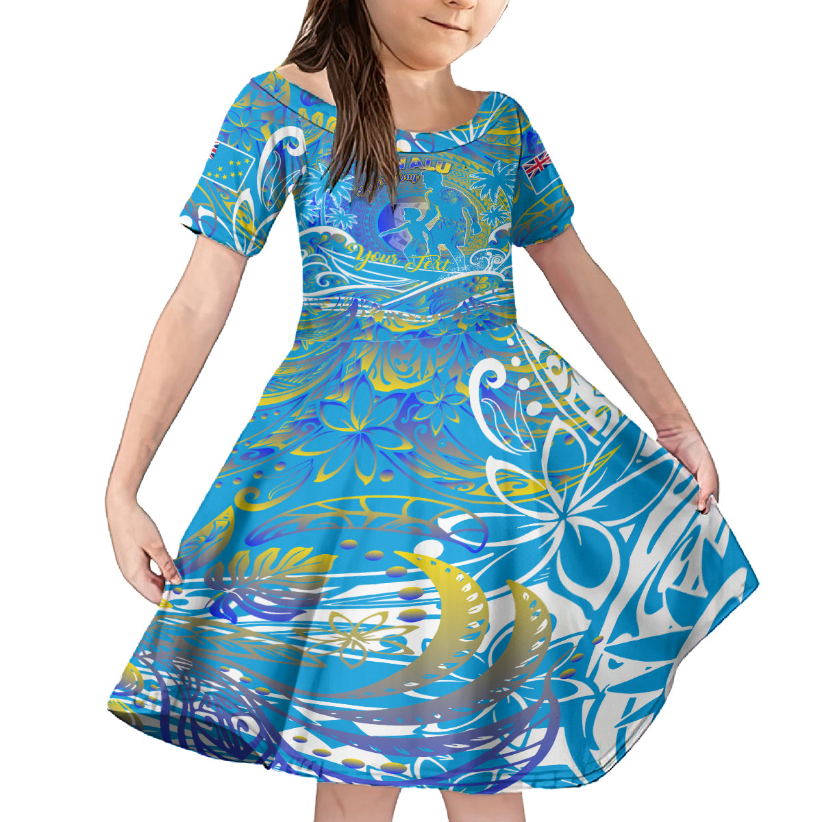 Father's Day Tuvalu Kid Short Sleeve Dress Special Dad Polynesia Paradise DT02 KID Blue - Polynesian Pride