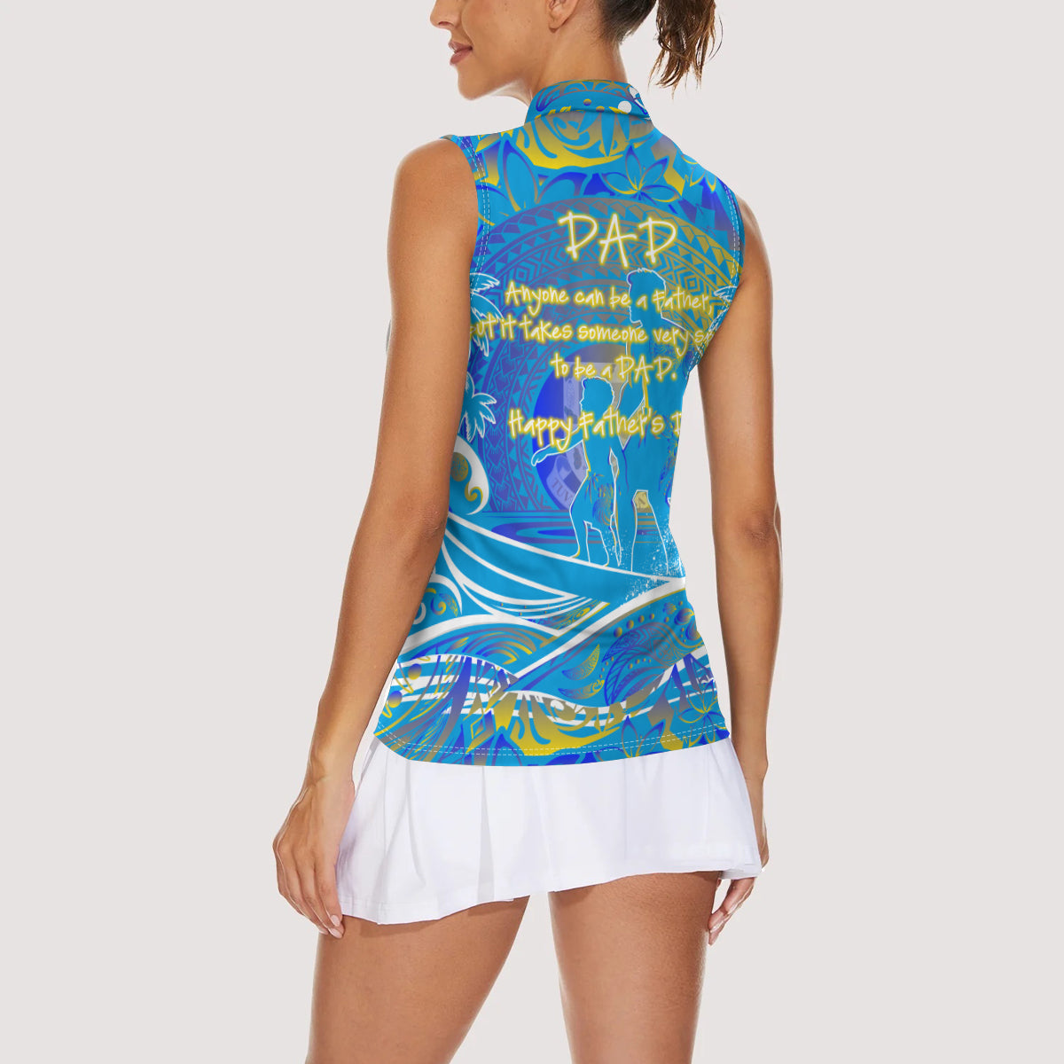 Father's Day Tuvalu Women Sleeveless Polo Shirt Special Dad Polynesia Paradise
