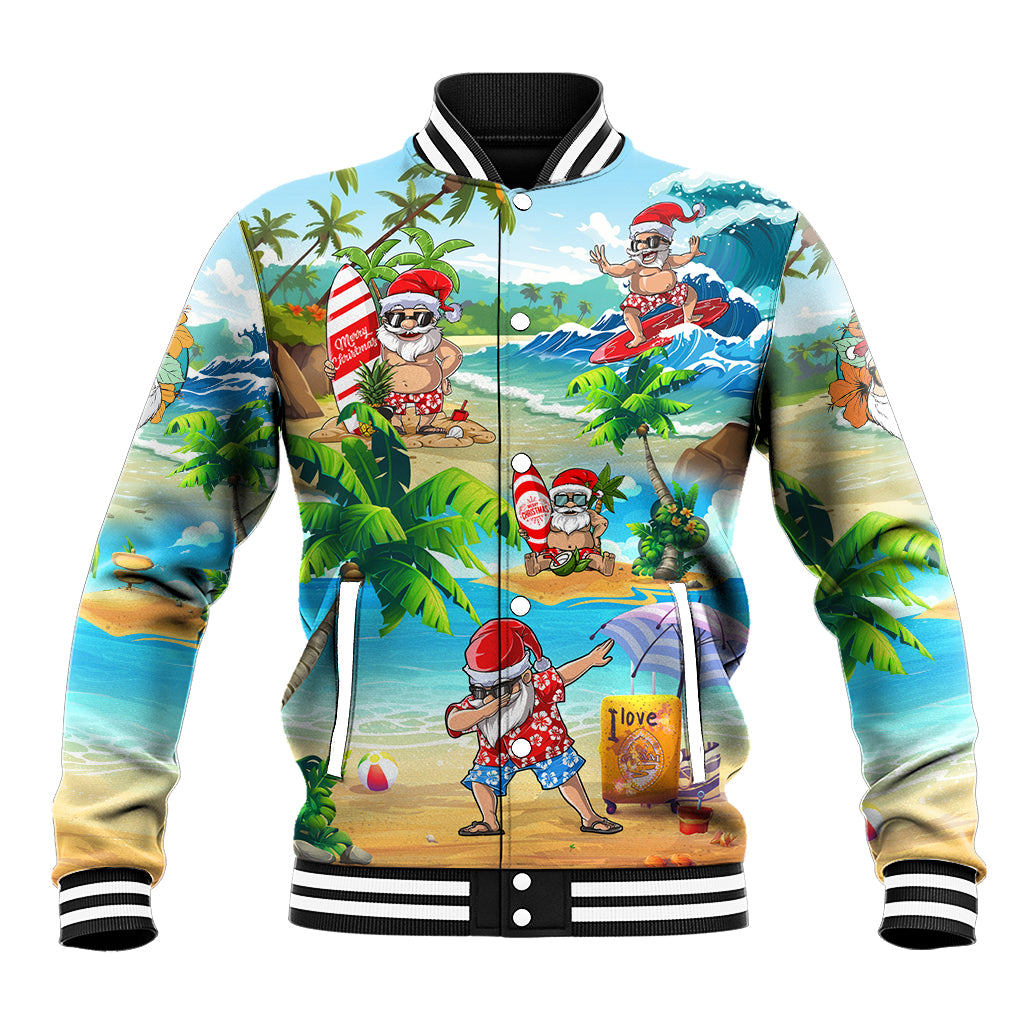 Guam Christmas Baseball Jacket Santa Claus Beach and Wave DT02 Unisex Art - Polynesian Pride