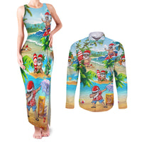 Guam Christmas Couples Matching Tank Maxi Dress and Long Sleeve Button Shirts Santa Claus Beach and Wave DT02 Art - Polynesian Pride