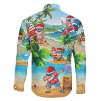 Guam Christmas Family Matching Off Shoulder Short Dress and Hawaiian Shirt Santa Claus Beach and Wave DT02 - Polynesian Pride