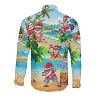 Guam Christmas Long Sleeve Button Shirt Santa Claus Beach and Wave DT02 - Polynesian Pride