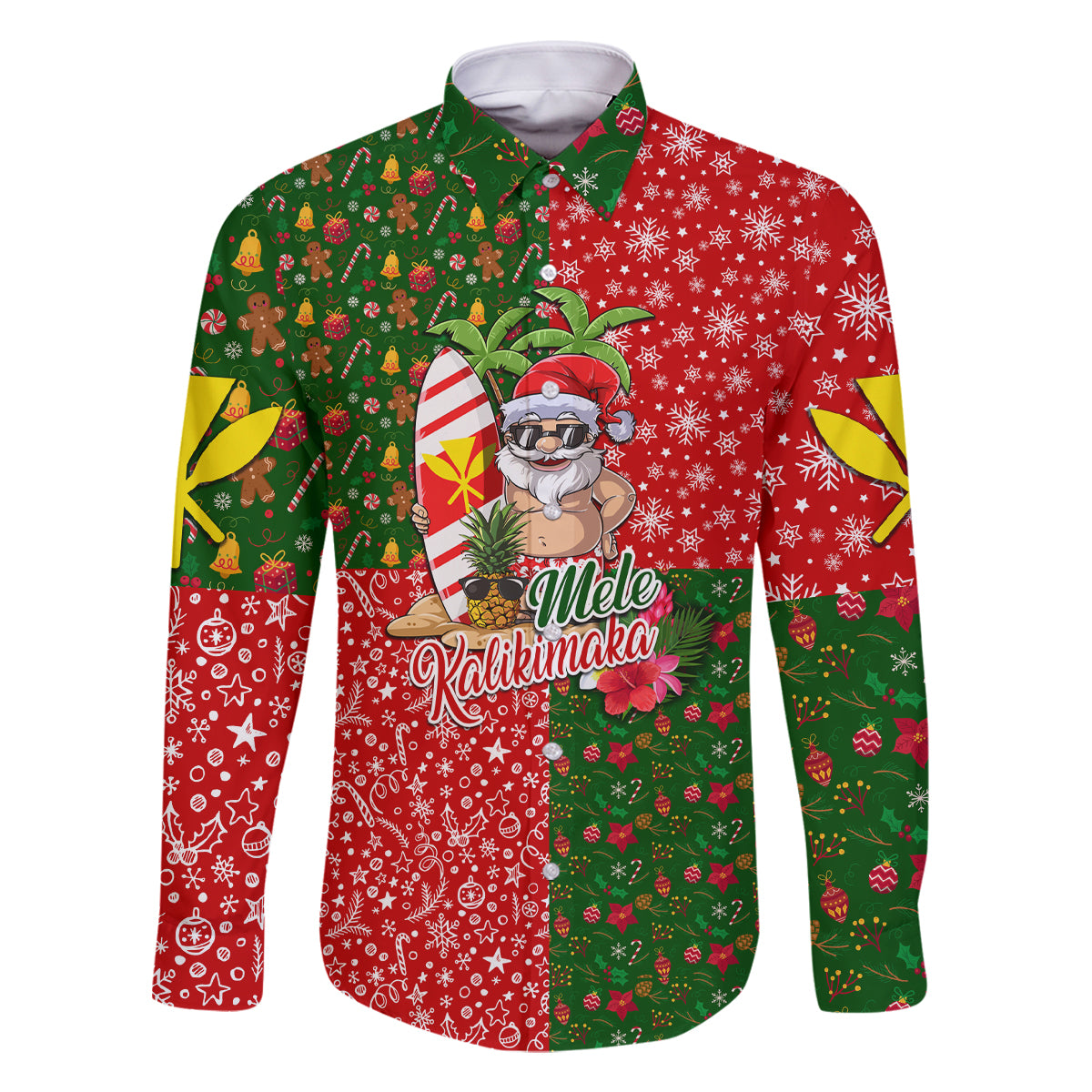 Hawaii Christmas Family Matching Off Shoulder Maxi Dress and Hawaiian Shirt Mele Kalikimaka Kanaka Maoli DT02 Dad's Shirt - Long Sleeve Art - Polynesian Pride