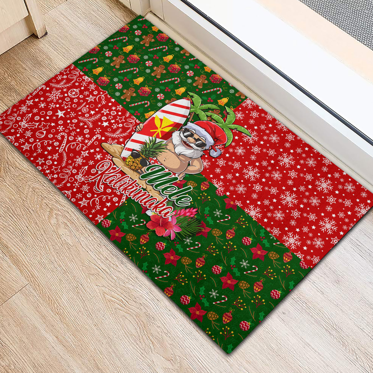 Hawaii Christmas Rubber Doormat Mele Kalikimaka Kanaka Maoli DT02 - Polynesian Pride