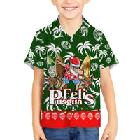 Guam Christmas Family Matching Off Shoulder Long Sleeve Dress and Hawaiian Shirt Felis Pusgua Tropical Xmas Patterns DT02 Son's Shirt Green - Polynesian Pride